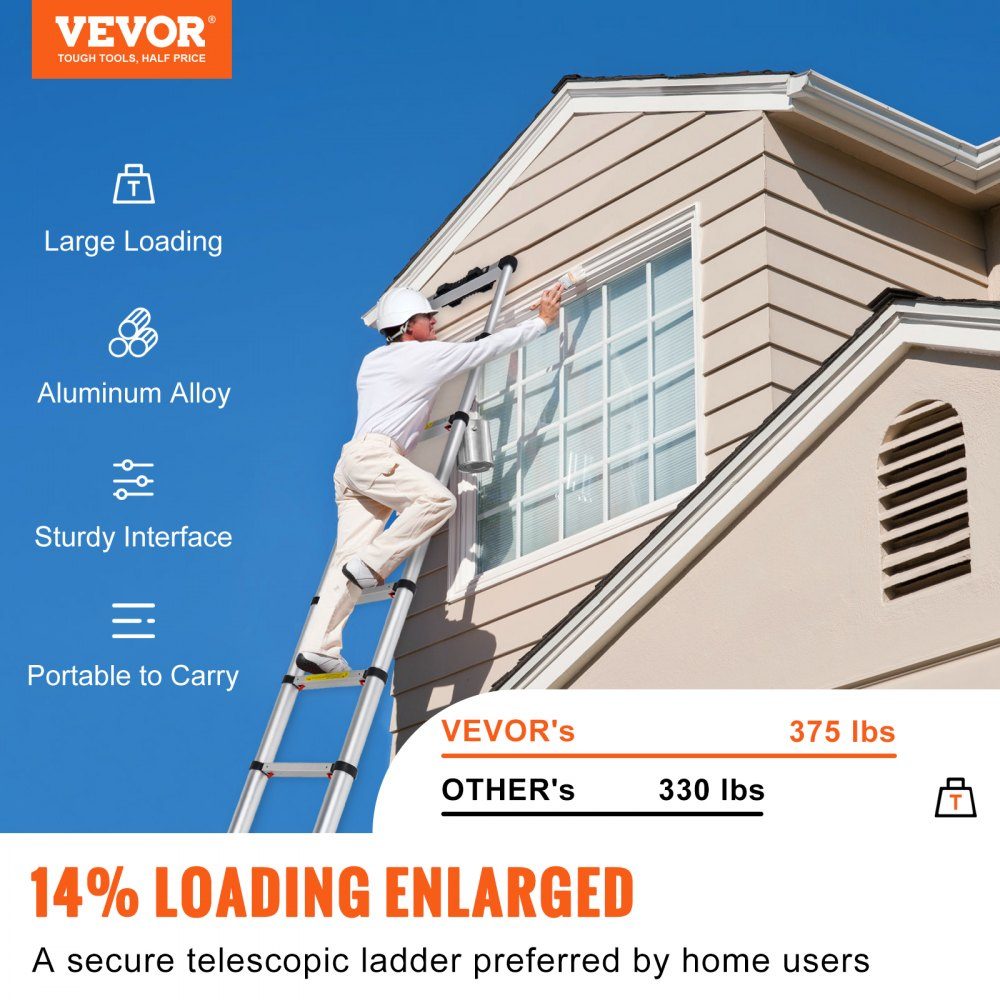 3.2m Telescopic Ladder Non-Slip Folding Ladder 48 x 9.5 x 76.5cm Step Ladder One Button Retraction Multipurpose Ladder Aluminum Alloy 170kg Load Capacity Ideal for Home Repair Decoration Wall Painting