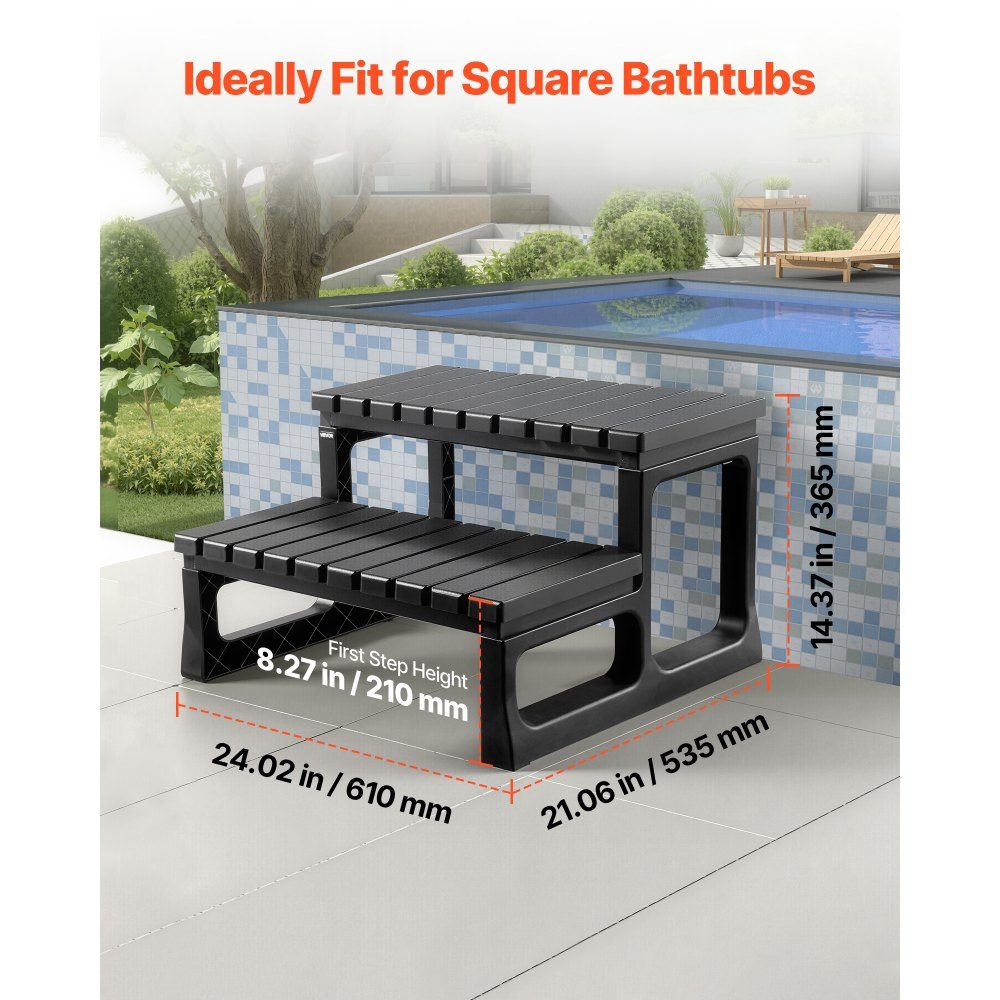 Bathtub Step, Pool Stairs, 2-Step Outdoor Stairs, 23.5" Wide PP Ladder for Above Ground/Inflatable Pools with 300lb Load Capacity, Versatile for RVs with Porches and Patio