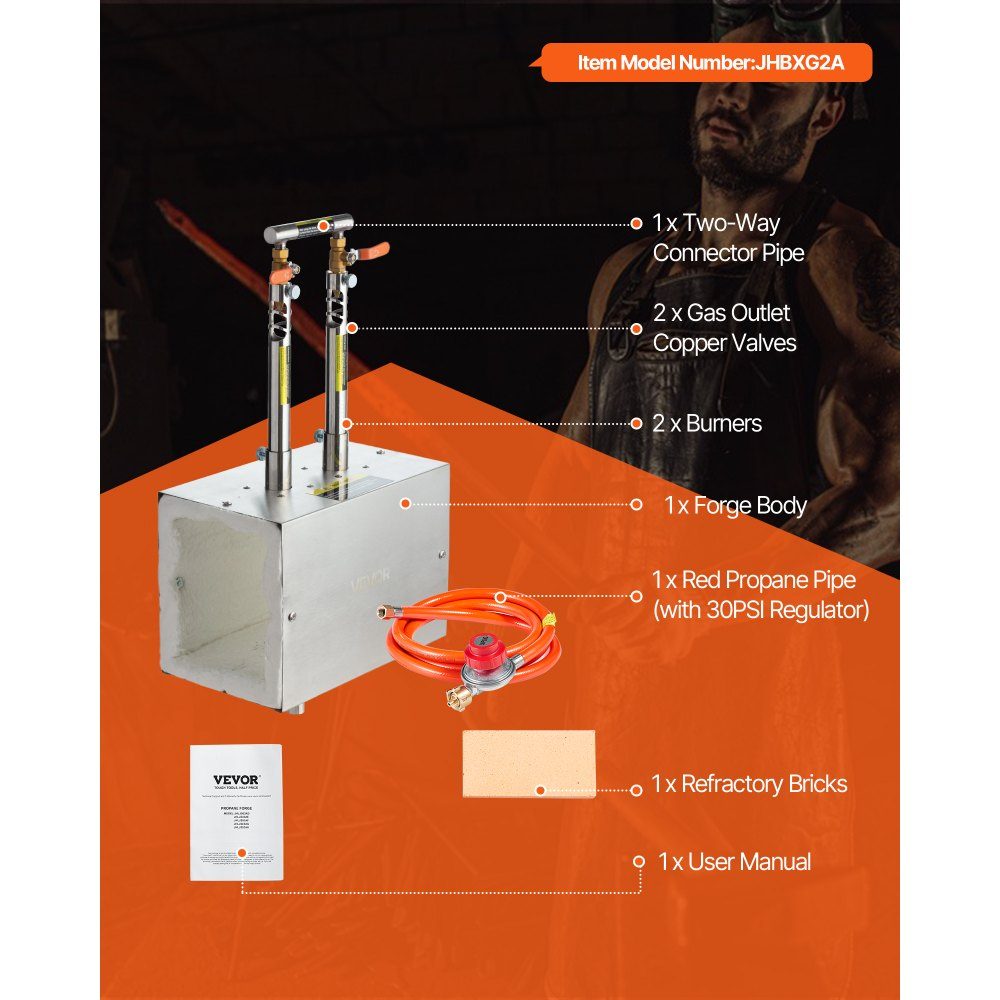 Portable 2 Burner Propane Blacksmith Furnace 1427°C Farrier Blacksmith Furnace Square Shape Stainless Steel Gas Blacksmith Tools and Equipment Smelting Furnace Metal Forging Use – Part No. HT-24138
