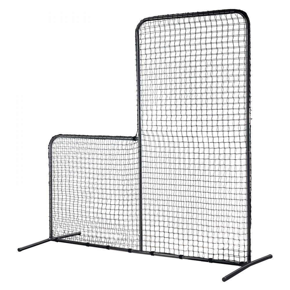 L Shape Baseball for Batting Cage, 84" x 38" x 84" Baseball and Softball Safety Umbrella, Portable Batting Net with Carry Bag and Ground Spikes, Pitching Net to Protect Pitchers, Black