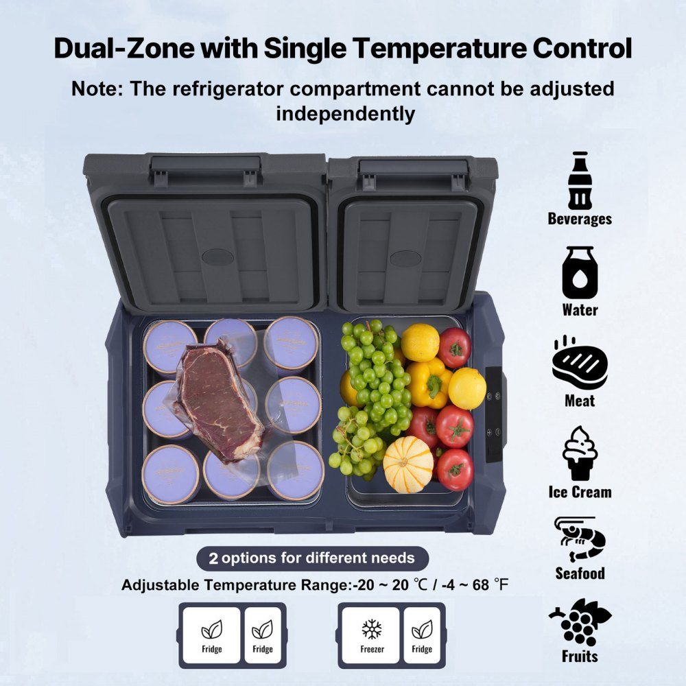 Car Fridge, 39L Portable Dual Zone Freezer, 12V Car Fridge, - 20 to 20℃ Adjustable Range, 12/24V DC and 100-240V AC Compressor Cooler for Camping, RV