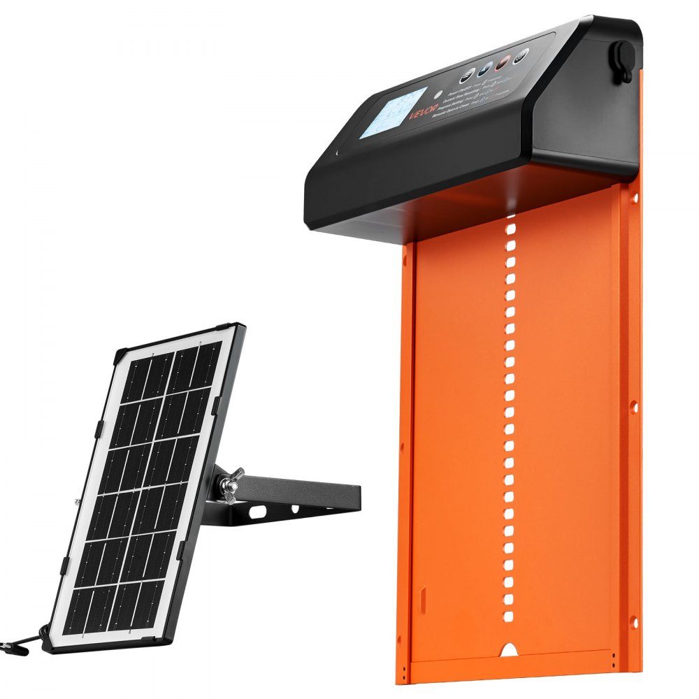 Chicken Flap, Solar and Battery Powered Chicken Door with LCD Display, Remote Control, Light Sensor and Timer, Anti-Pinch, Aluminum Alloy Chicken Coop Door, 350 x 250 x 73mm, Orange