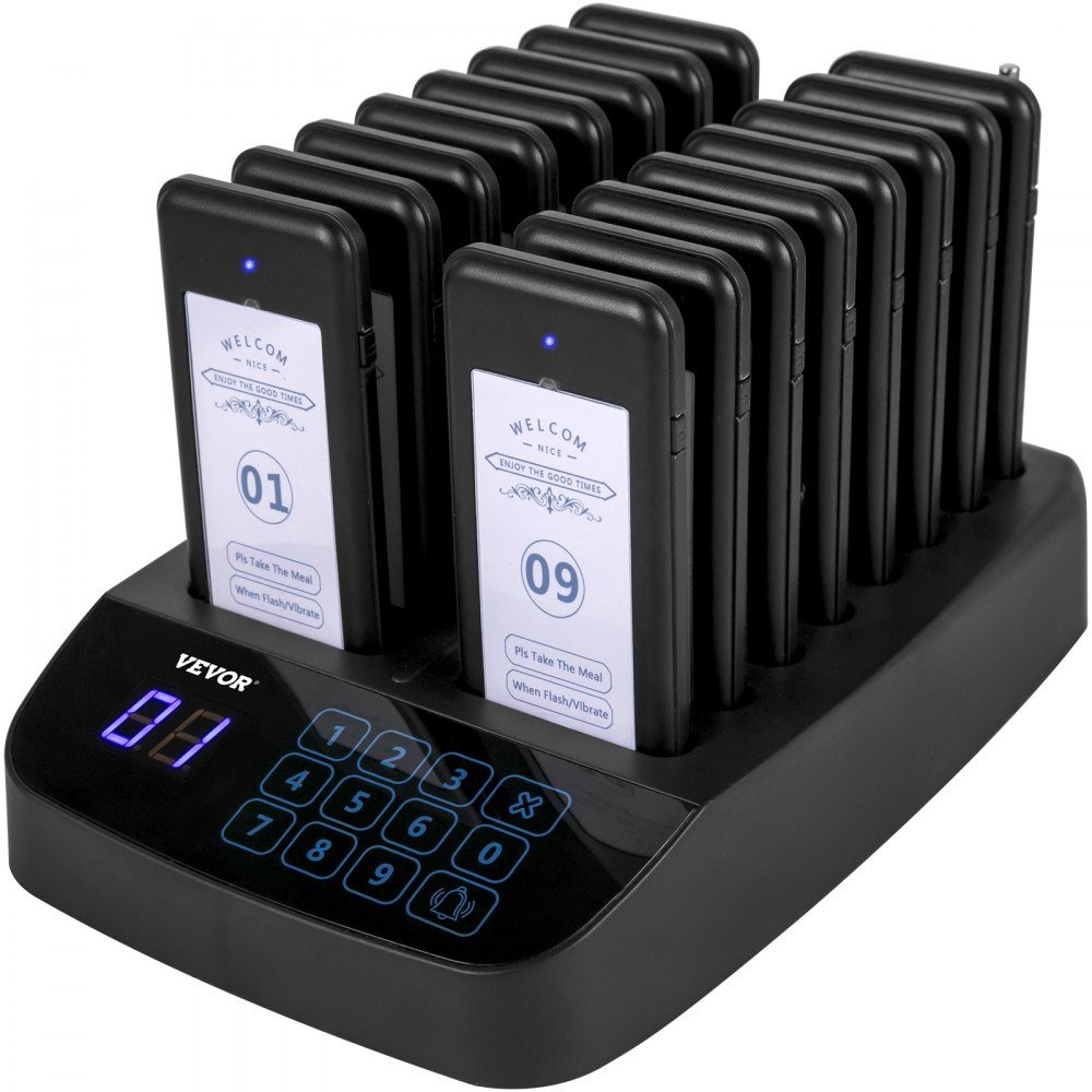16 Pager-Rufsystem Restaurant, 98 Kanäle Gäste-Pager, Touchscreen Wireless Call System Restaurant, Schwarz Wireless Guest Call Wireless Kundenrufsystem für Bars, Restaurant, Cafeteria, Hotel usw