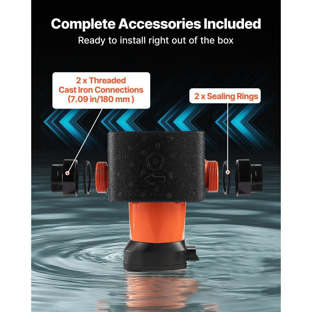 LPS25-11PA/180 Circulation Pump Circulation Pump 117LPM 11m Max Head Cast Iron Hot Water Circulation Threaded Connection Check Valve Quiet Operation for Home Heating