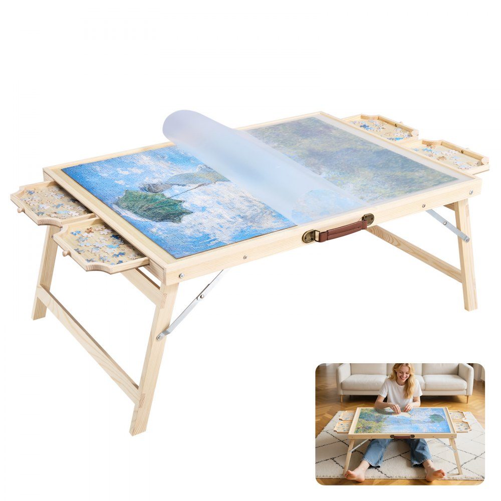 Tableau de puzzle de 1500 pièces avec couvercle à 4 tiroirs et pieds pliants Table de puzzle portable (865 x 635 mm) Accessoires de puzzle pour adultes Système de rangement de puzzle Planches de puzzle