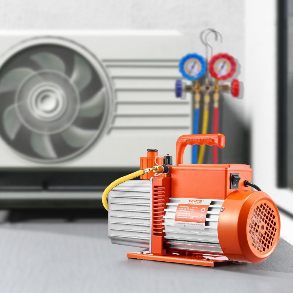 Vacuümpomp 9 CFM HVAC 2-traps draaischuifvacuümpomp voor R134a R22 R410a-systemen Auto AC-vacuümpompset met harsontgassing oliefles voor auto-airconditioneronderhoud