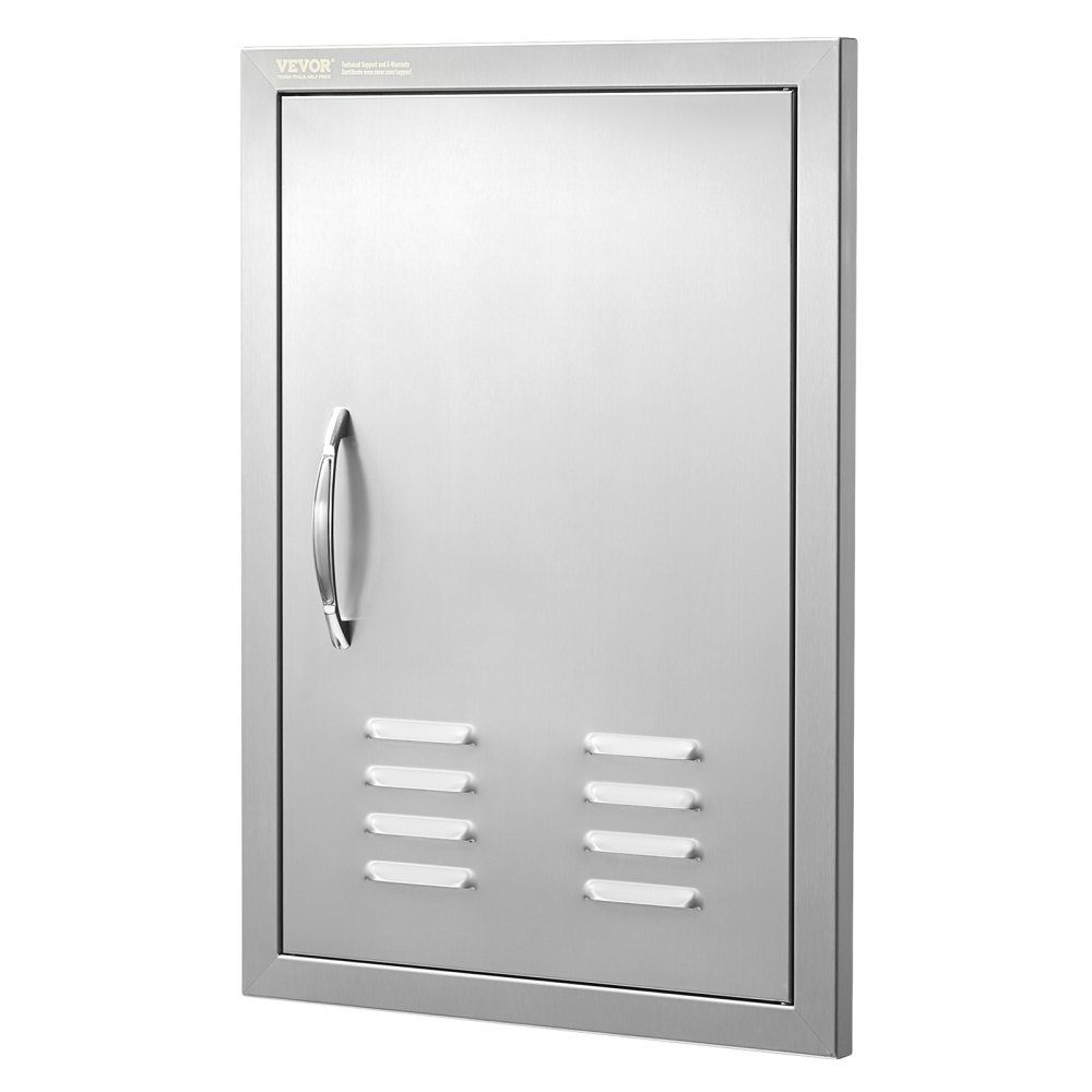 Grill Access Door 610x431mm Single Outdoor Kitchen Door Flush Mount Stainless Steel Door Vertical Wall Door with Handle, Vents and Hooks for Grill Island Grill Station