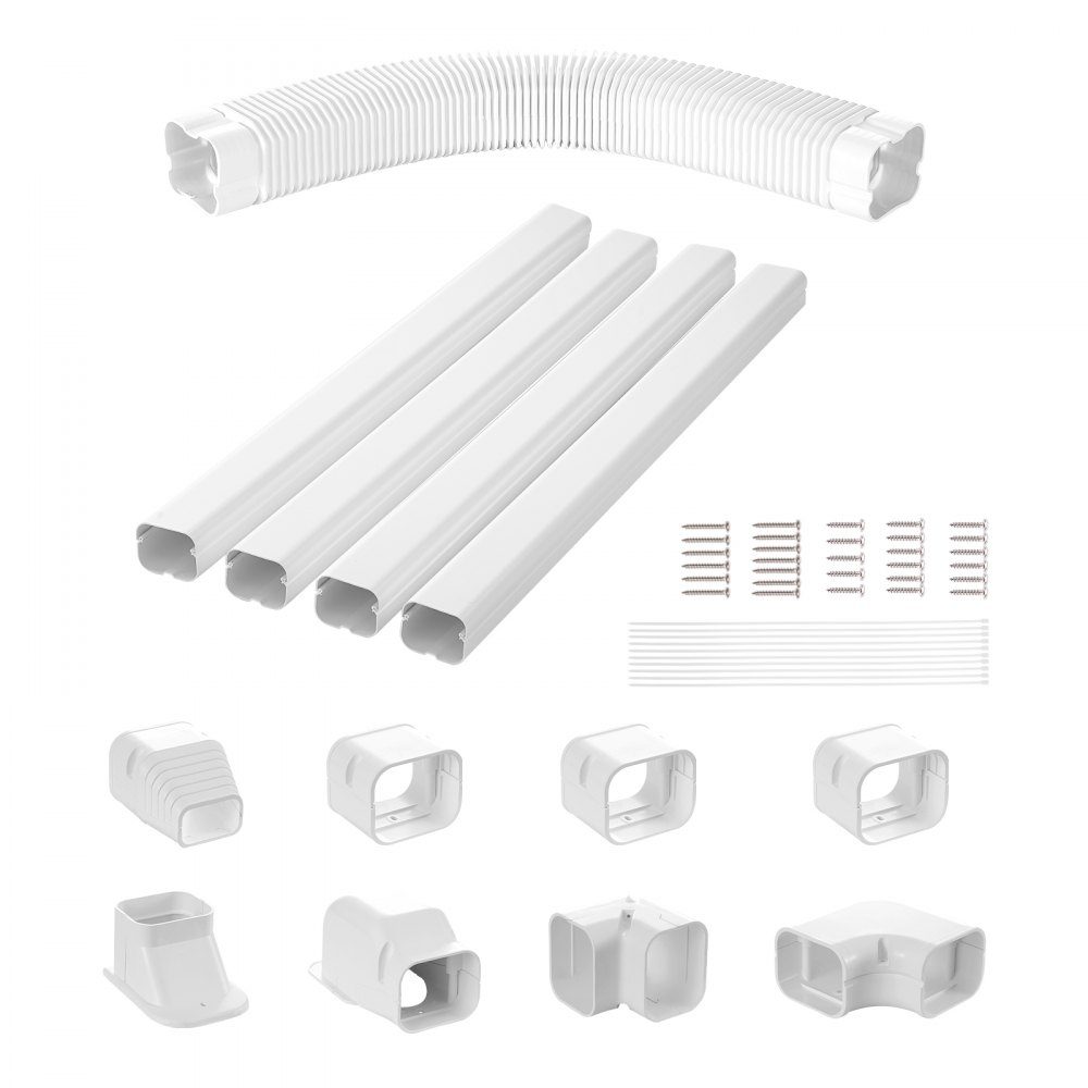 Mini Split Line Set Cover 76.2mm W 5350mm L Decorative PVC Pipe Cover for Air Conditioner with 4 Straight Ducts and Complete Components Paintable for Heat Pump White