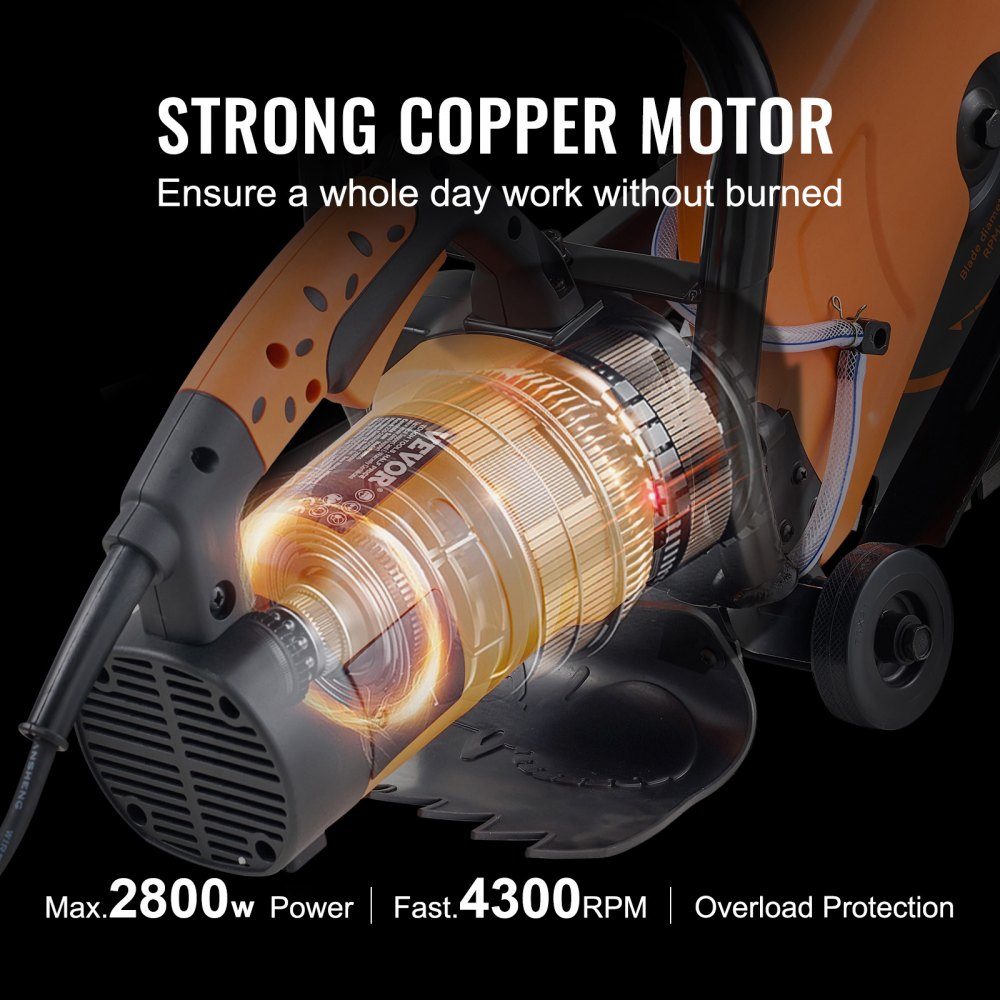 Electric Concrete Saw 356mm Heavy Duty Circular Saw 2800W Cutting Depth 127mm Wet/Dry Disc Saw with Water Pipe Water Pump Saw Blade for Stone and Brick
