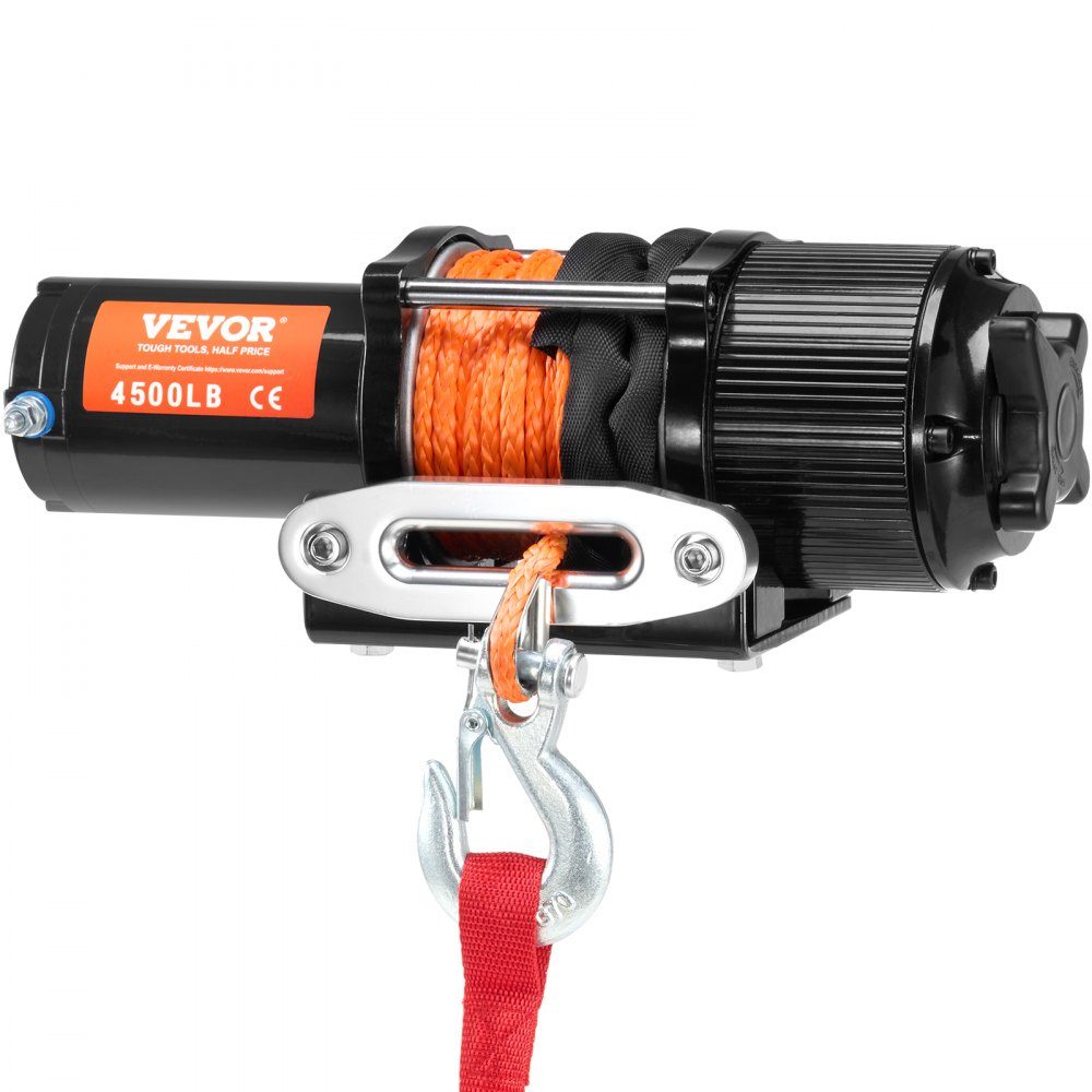 Electric Winch, 2048kg Pulling Force, 12V DC for ATV/UTV, with 12 Strand Synthetic Rope (Φ1/4" x 39ft), Aluminum Fairlead, Remote Controls, IP55 Water Resistance