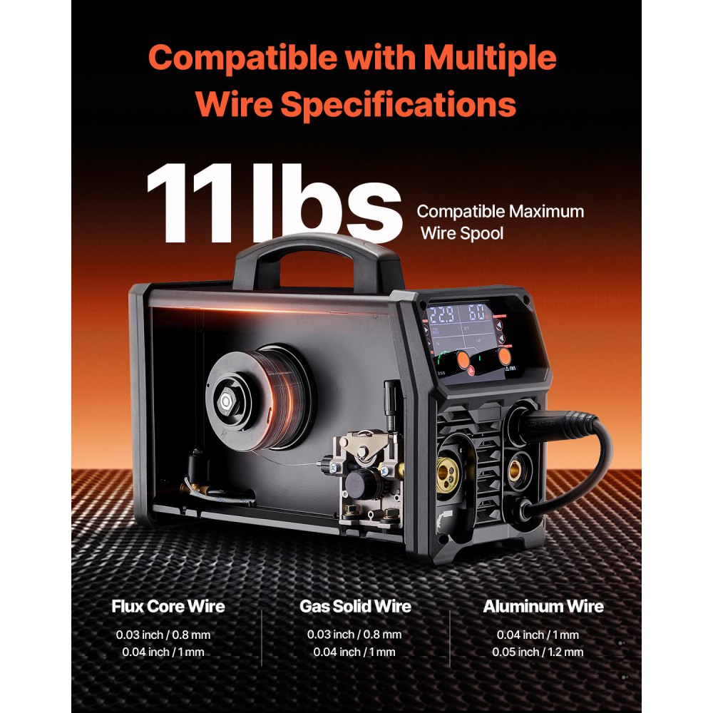 Pro MIG Welder, 250 Amp Pluse MIG Welder, 5-in-1 Synergy Welder Gasless MIG, Gas MIG, MMA, Lift TIG, MIG Pluse with IGBT inverter technology and LCD screen display