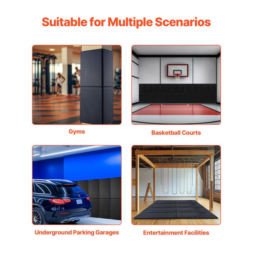 4 x Gym Wall Pads (150 x 50 x 5 cm), Tear-Resistant Wall Mat, Removable High Density Foam Padding for Wall Mounting for Basketball Courts, Garage Protective Pads