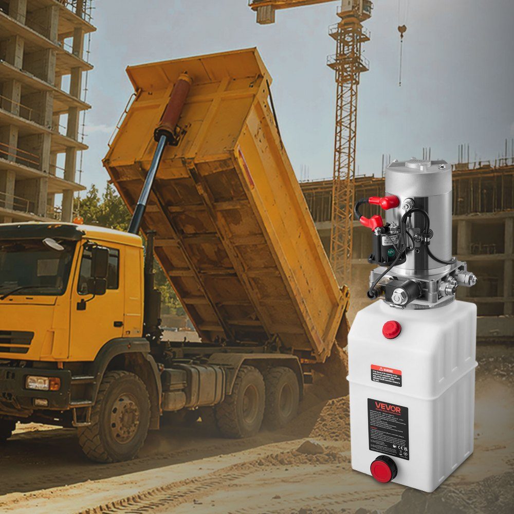 7 Qt hydraulic unit, single acting dump trailer pump, maximum opening pressure 22MPa and flow rate 3.4L/min, 12V DC hydraulic pump with metal reservoir for dump trailer white