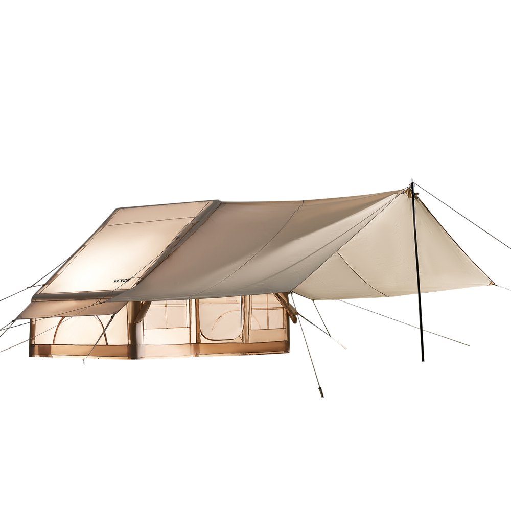 Aufblasbare Zelte für Camping, 3 x 2 x 2 m, 3–5 Personen, 300D Oxford, 4-Jahreszeiten-Glamping-Zelt mit Vordach, Handpumpe, Herdanschluss, 2 Türen und 2 Netzfenstern (Aufbewahrungstasche im Lieferumfang enthalten)