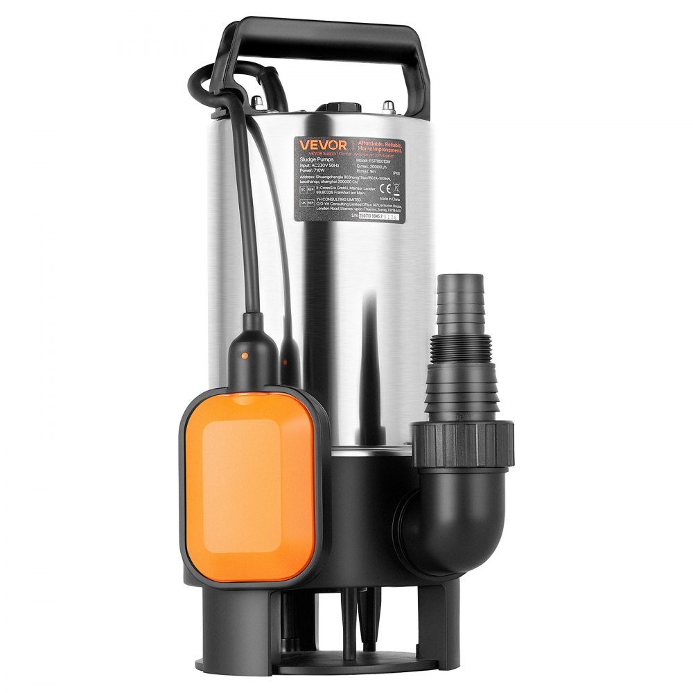 710W Tauchpumpe, 20000l/h, Schmutzwasserpumpe für Abwasser, Schmutzwasser & Reinwasser mit automatischem Schwimmerschalter, 9m Förderhöhe, für Pools, Teiche, überschwemmte Gebiete