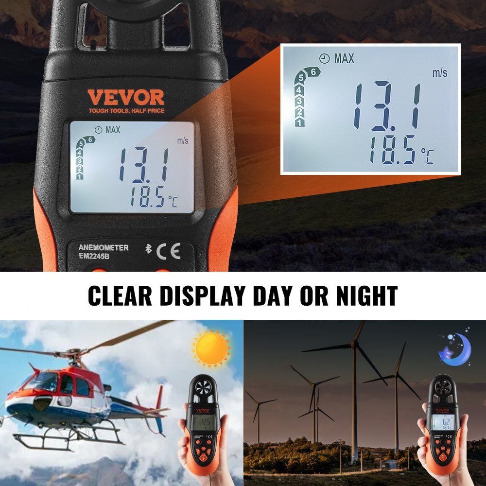 Anemometer 78,4 MPH Luftgeschwindigkeitsmesser 191 x 67 x 43 mm Anemometer IP44 Windmesser Windstärkemesser MAX/MIN/AVG/CU Windgeschwindigkeitsdaten Bluetooth-Geschwindigkeitsmesser