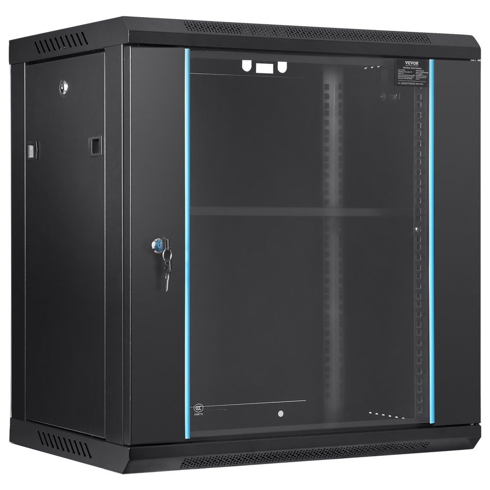 12U Wall Mount Network Server Cabinet 15.5" Deep Server Rack Cabinet Enclosure Approx. 200 lbs. Floor-mounted loading capacity, with lockable glass door side panels, for IT equipment, A/V equipment