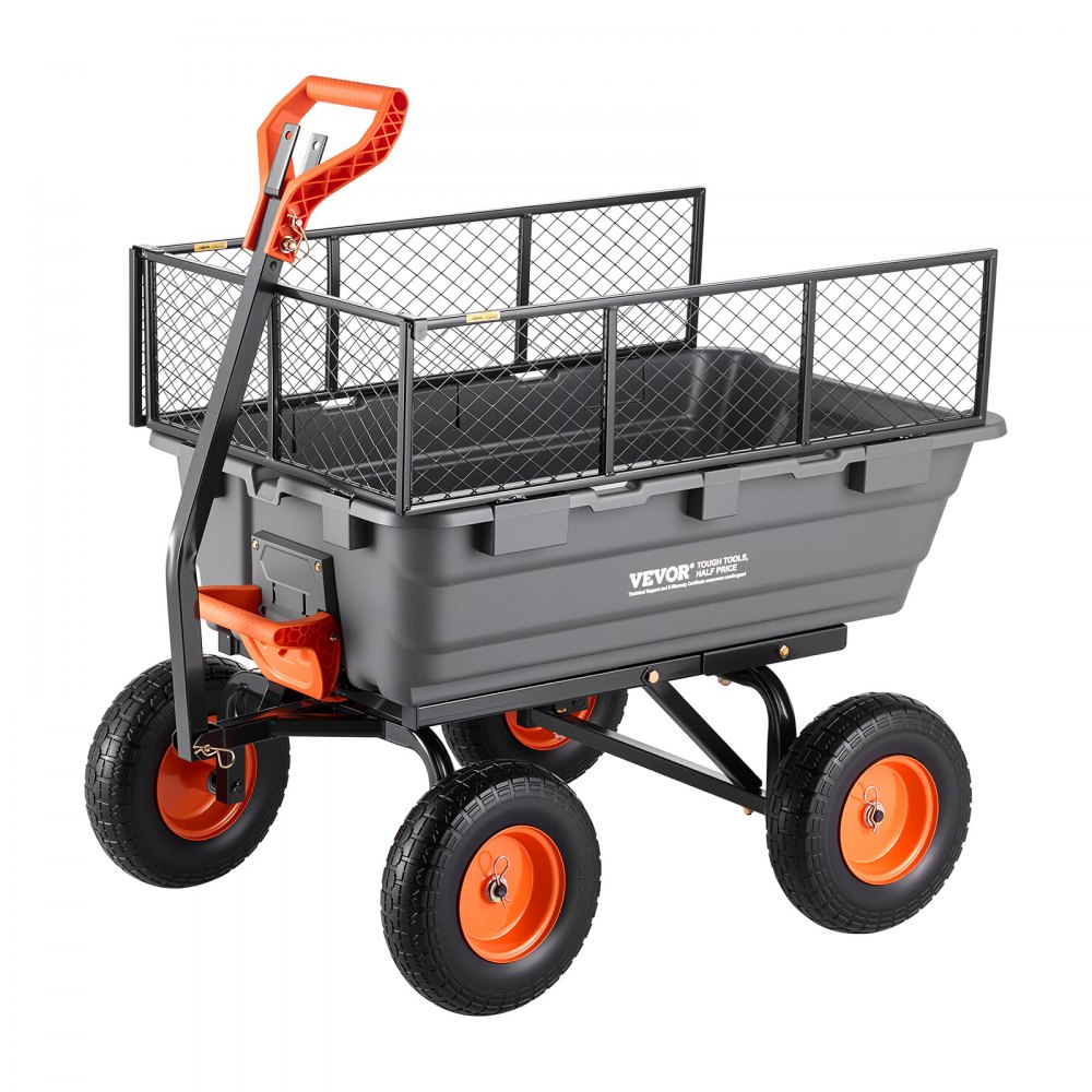 Gartenwagen mit Kippfunktion, 544 kg schwerer Bollerwagen, 270° drehbarer Transportwagen für die Gartenarbeit aus Kunststoff und Stahl mit 13 Zoll PU-Reifen und Metallzaun für Rasen, Kies und Schlamm Gartenwagen mit Kippfunktion, 544 kg schwerer Bollerwagen, 270° drehbarer Transportwagen für die Gartenarbeit aus Kunststoff und Stahl mit 13 Zoll PU-Reifen und Metallzaun für Rasen, Kies und Schlamm