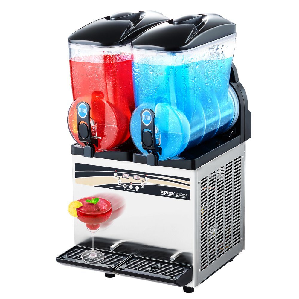 Commercial Frozen Drink Maker, 15L x 2 Slush Machine with Two Tanks, 120 Cup Stainless Steel Margarita Smoothie Machine, Slush Maker for Home Party, Restaurants, Cafes, Bars