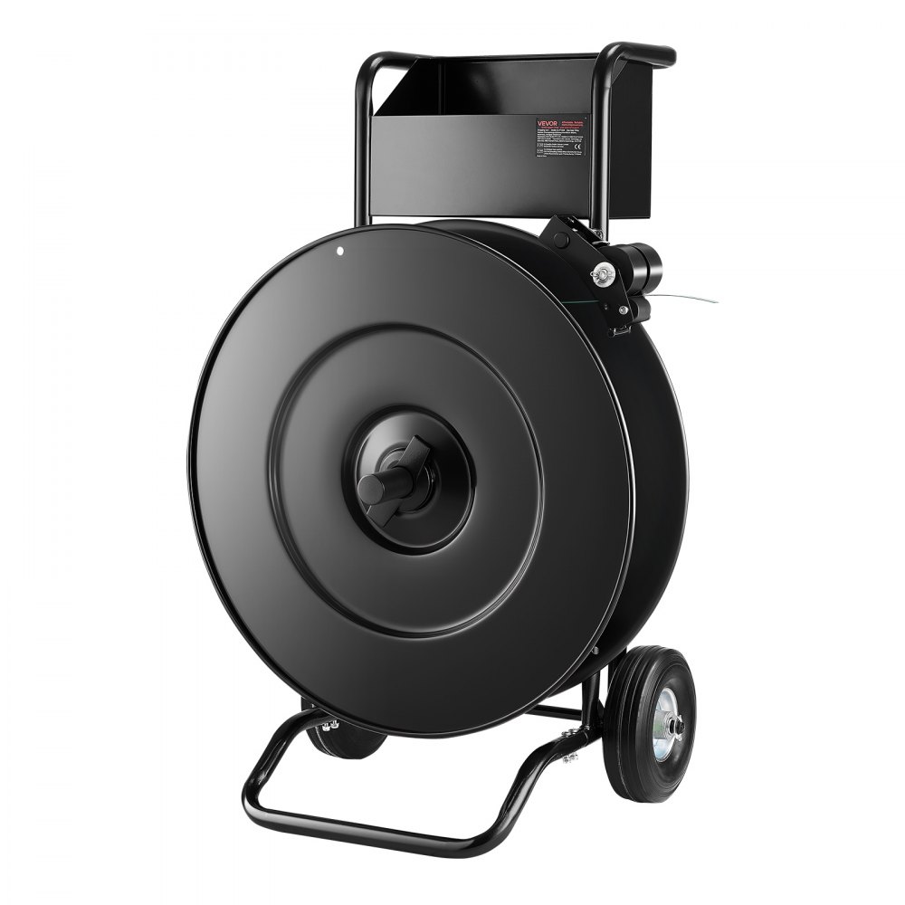 Dispenser, suitable for PET/PP/steel strapping rolls with 203/406 mm core size, robust strapping dispenser with improved drum brake, integrated spacious storage for tools Dispenser, suitable for PET/PP/steel strapping rolls with 203/406 mm core size, robust strapping dispenser with improved drum brake, integrated spacious storage for tools