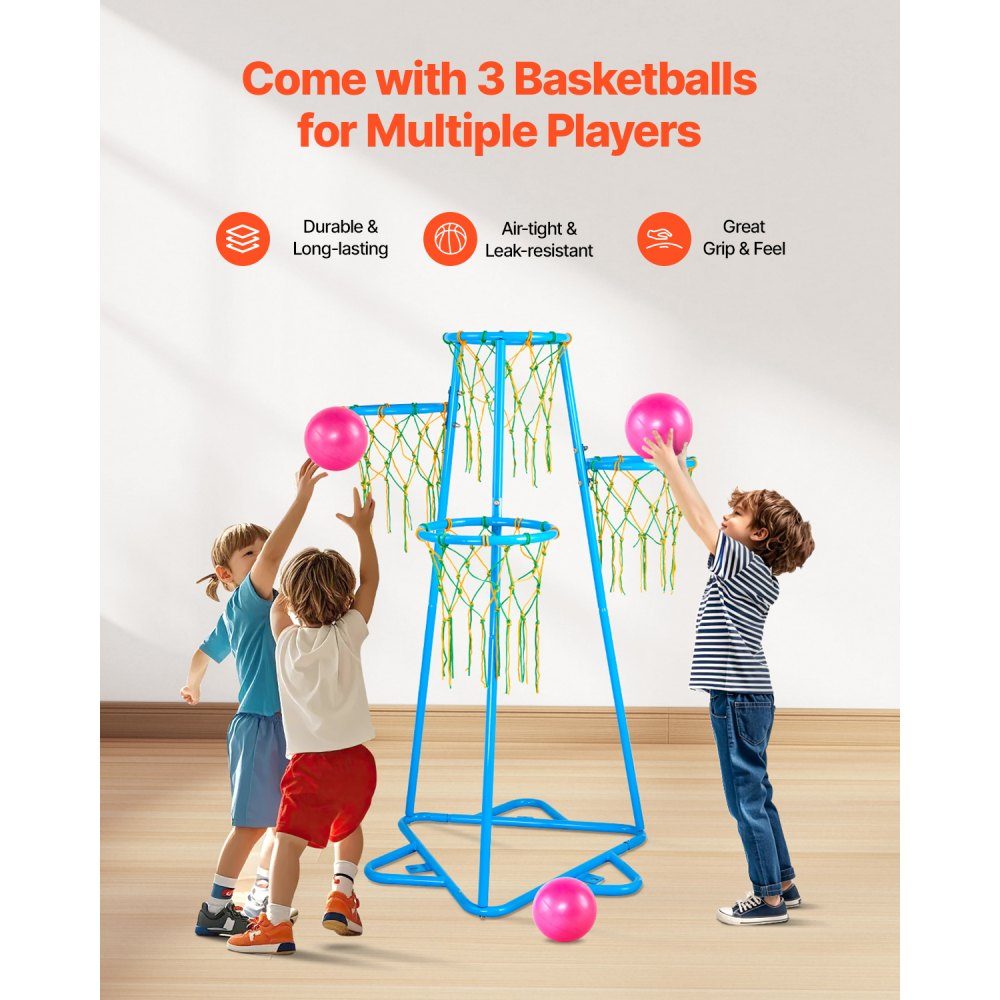 Basketballkorb für Kinder, 4 Korb-Basketballkörbe für Kinder, tragbarer Basketballständer mit verstellbarer Höhe und 3 Bällen, Basketball-Spielzeugset für Kinder jeden Alters, Jungen und Mädchen