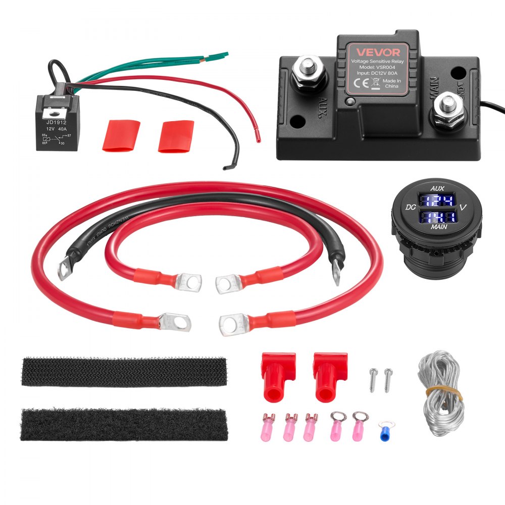 Dual Battery Disconnect Relay Kit, 12V 80A 0.6m 13.3mm² (6AWG) VSR Voltage Sensitive Relay with Voltmeter LCD Screen Battery Isolator Switch Compatible with Lead Acid Batteries for UTV ATV Dual Battery Disconnect Relay Kit, 12V 80A 0.6m 13.3mm² (6AWG) VSR Voltage Sensitive Relay with Voltmeter LCD Screen Battery Isolator Switch Compatible with Lead Acid Batteries for UTV ATV