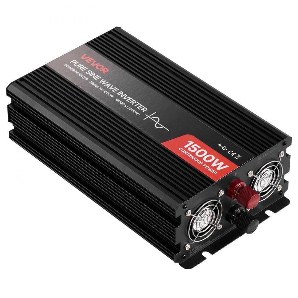 1500 W 12V DC to 230V AC Pure Sine Wave Inverter with Remote Control, USB and Type-C Ports, 2 AC Sockets, Fast Charging for RV, Truck, Outdoor Camping