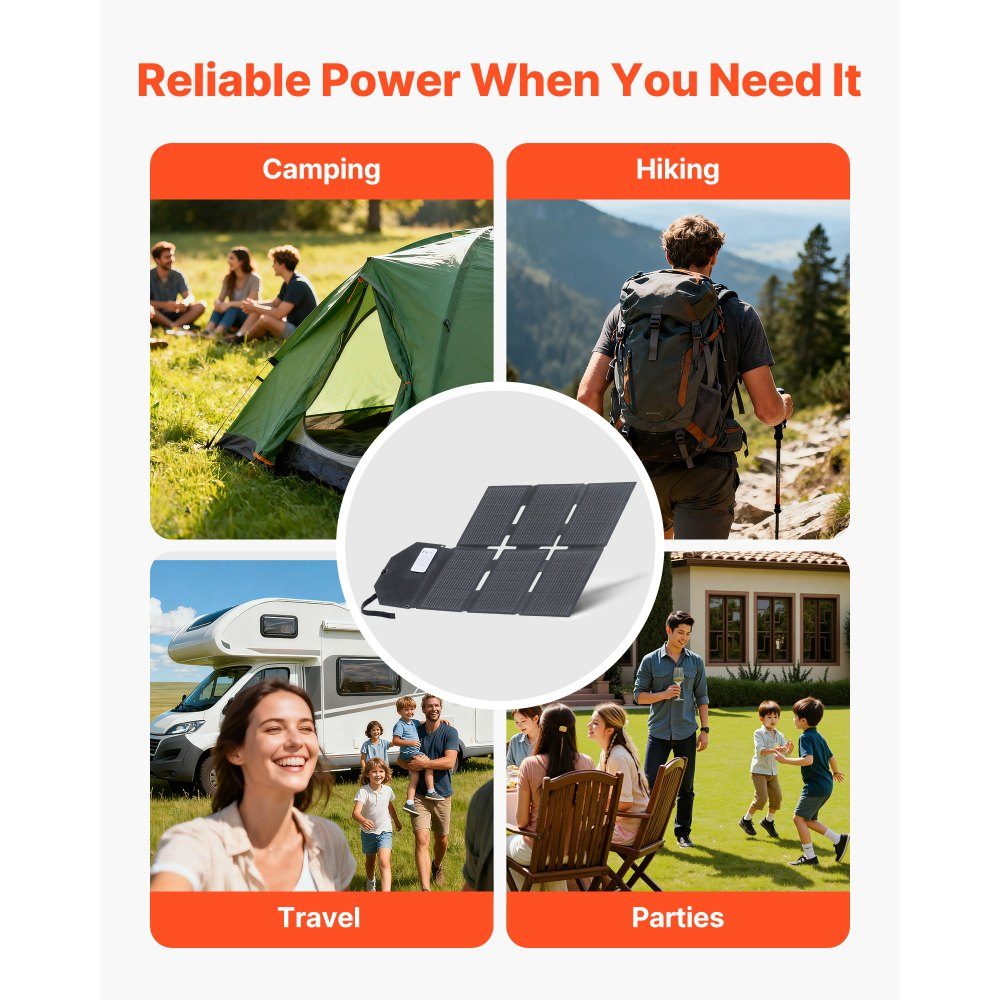 Foldable solar panel 60W, 16BB N-type monocrystalline solar panel with 24% efficiency, solar charger with MC4 output, Type-C, USB-A and DC ports for power stations when camping