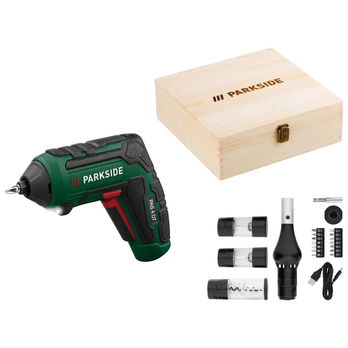 PARKSIDE® 4 V cordless screwdriver set PAS 4 D7, with BBQ accessories