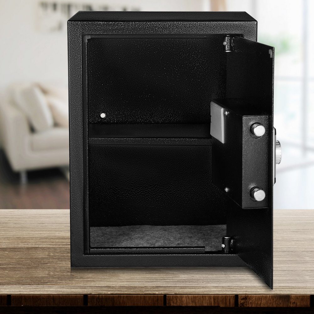 Safe 60 L, furniture safe 17 kg load capacity, wall safe black dustproof with fingerprint code digital keyboard key 4 locking systems security safe apartment hotel office
