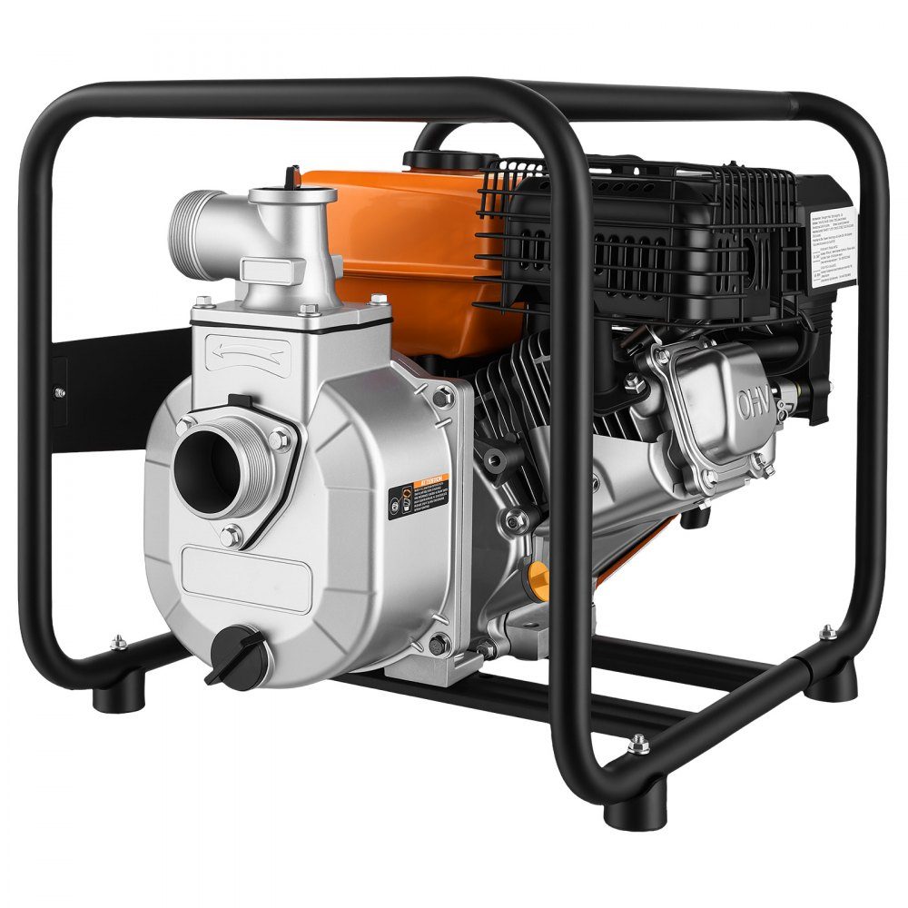 Pompe à eau essence 158 GPM, pompe à eau sale de 2 pouces, pompe à moteur de 7 HP portable avec tuyau de livraison de 25 pieds et pompe de distribution d'eau à turbine en fonte pour l'irrigation, le drainage, les chantiers de construction, les étangs