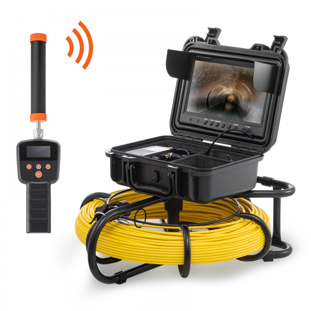 Sewer Camera with 512Hz Locating, 91.5m, 23cm Pipe Inspection Camera with DVR Function, IP68 Camera with 12 Adjustable LEDs, a 16GB SD Card for Sewer Pipe, House, Sewer, Drain Pipe Sewer Camera with 512Hz Locating, 91.5m, 23cm Pipe Inspection Camera with DVR Function, IP68 Camera with 12 Adjustable LEDs, a 16GB SD Card for Sewer Pipe, House, Sewer, Drain Pipe