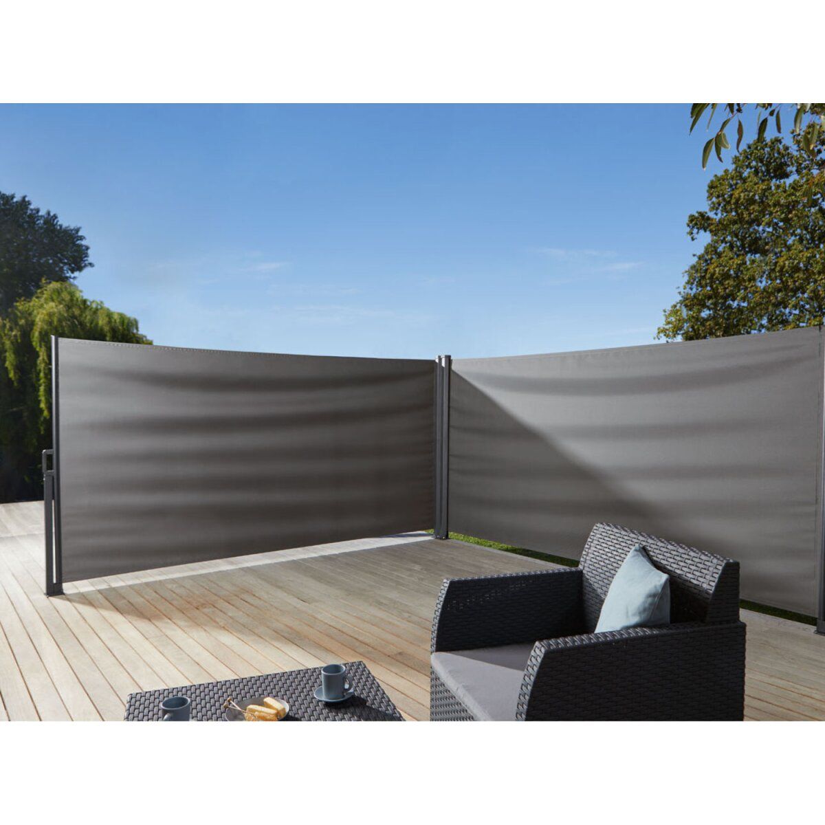Double-sided awning 160 x 600 cm in anthracite - stylish privacy and wind protection for the garden, balcony and terrace Double-sided awning 160 x 600 cm in anthracite - stylish privacy and wind protection for the garden, balcony and terrace