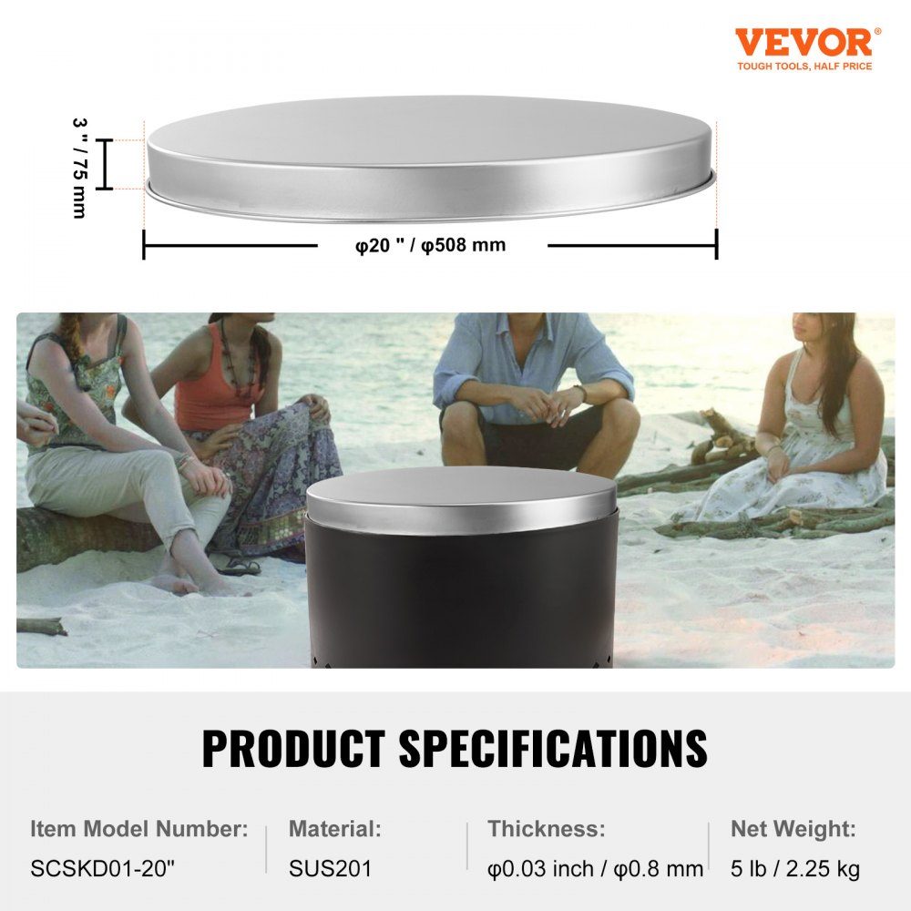 φ 508mm fire bowl lid made of stainless steel SUS304 fire bowl lid 0.8mm thick rust resistance heat tolerance fire bowl cover effectively prevents sparks and ash from splashing