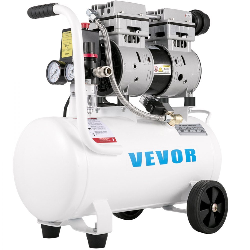 Whisper compressor 25 L, quiet oil-free compressor 750 W, oil-free air compressor 60 dB, compressed air compressor, quiet compressed air boiler 165 L/min exhaust air volume, with built-in exhaust fan