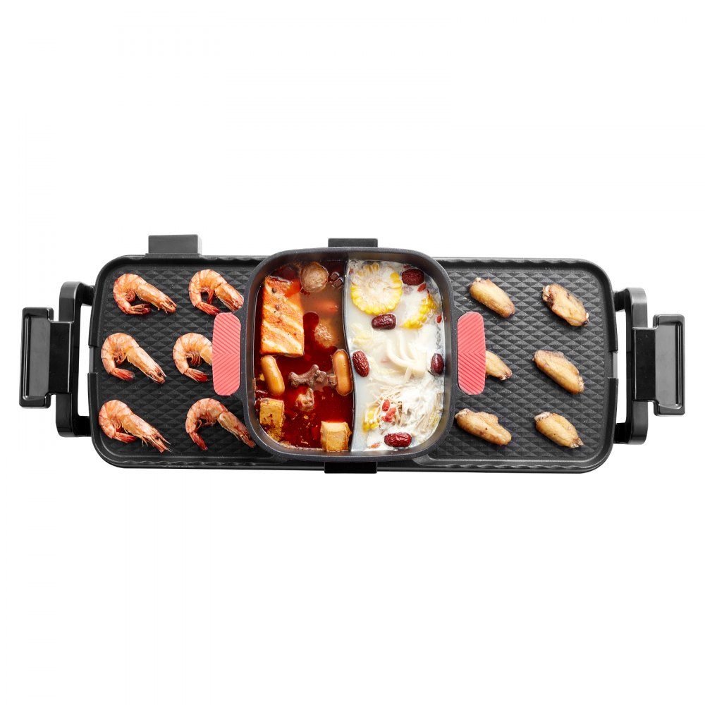 Hot Pot 2300 W 2-in-1 elektrischer rauchfreier Grill, abnehmbarer Shabu-Shabu-Topf mit Antihaft-Pfanne, separate Doppeltemperaturregelung, koreanischer Indoor-BBQ-Grill für 1–6 Personen