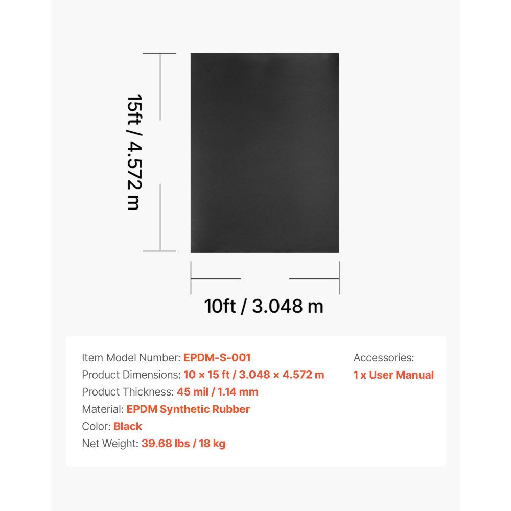 Dakplaat 3.048 x 4.572 m, dakplaat, 1,14 mm EPDM-folie, carportafdichting, duurzaam en weerbestendig, dakafdichting, dakonderlaag voor campers, daken, vijvers – Artikelnr. HT-22942