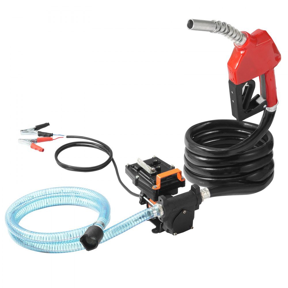 Dieselpumpe, 12 V Gleichstrom, 15 GPM, 1/4 PS, tragbare elektrische Kraftstoffpumpe mit automatischer Pistolenabschaltung, Einlass- und Auslassschlauch für Benzin, Diesel, Kerosin, Methanolmischungen