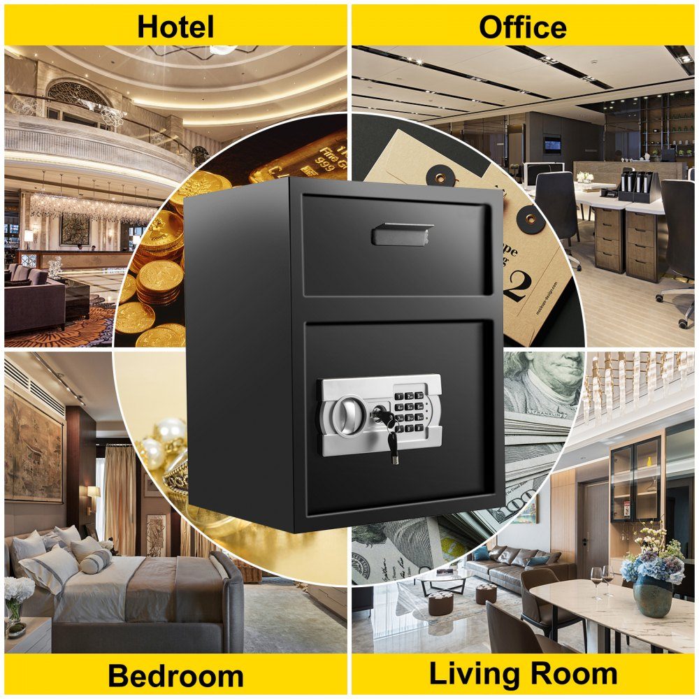 Safe Electronic furniture safe 48 L (36 x 30 x 45 cm), safe with electronic combination lock, safe furniture safe black, made of sturdy carbon steel, fireproof and waterproof, with LCD screen