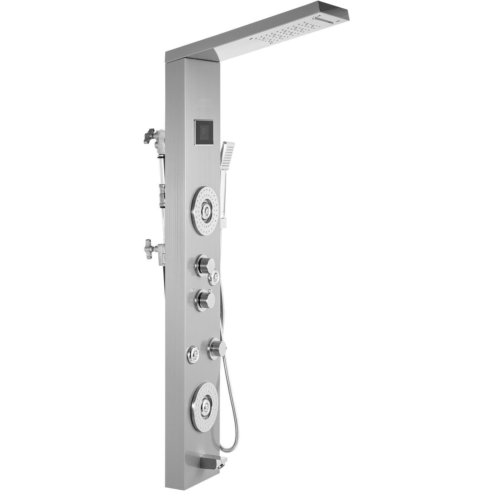 LED-Duschpaneel, 6-in-1-Duschpaneelsysteme aus Edelstahl, verstellbare Massagedüsen, silberner Sprüher, Regenduschpaneel, Wasserfall-Massagesystem für Zuhause, Hotel