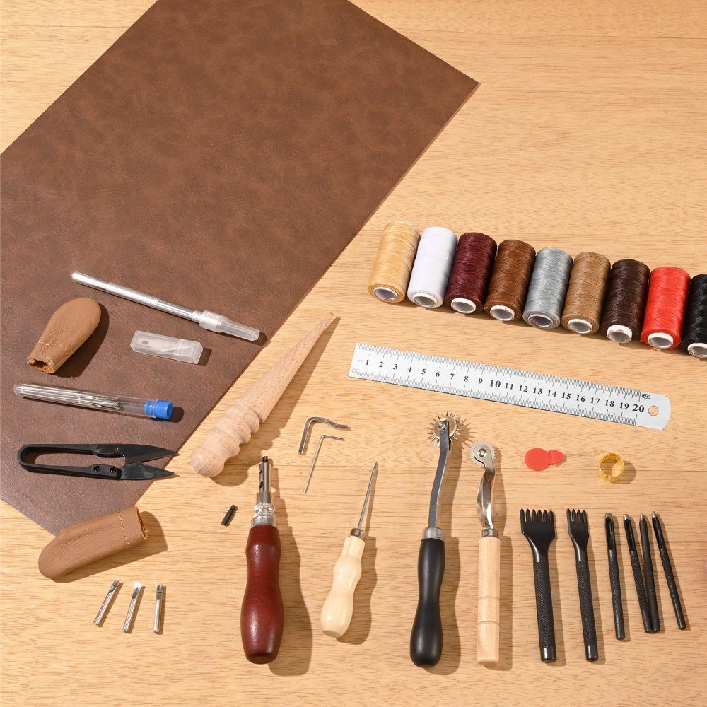 38-teiliges Leder-Handwerkswerkzeug-Set mit tragbarer Aufbewahrungstasche, Leinwand-Werkzeug, grafisches Werkzeug, Stanzwerkzeug, Nähwerkzeug, Schneidwerkzeuge, ideal für Anfänger, Heimwerker, Profis