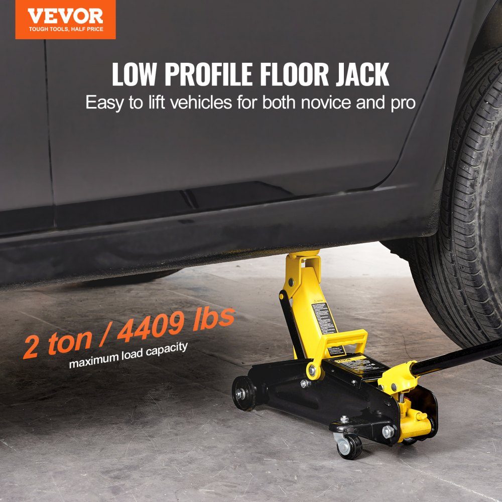 Hydraulic Car Jack Flat Car Jack 2T Heavy Duty Iron Hydraulic Car Jack Hydraulic Car Jack with Single Piston Quick Lift Pump Yellow 125.2-335mm