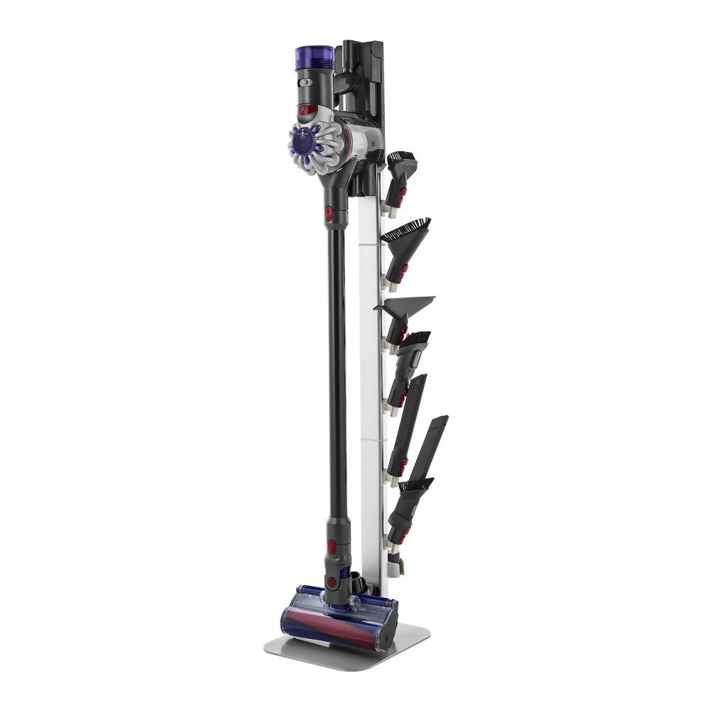 Staubsaugerständer 126 cm, kompatibel mit Dyson G5 V15 V12 V11 V10 V8 V7 V6 Serie Standstaubsaugern und Zubehör, Bodenständer, Halter mit 6 Haken und rutschfesten Fußpolstern, Silber