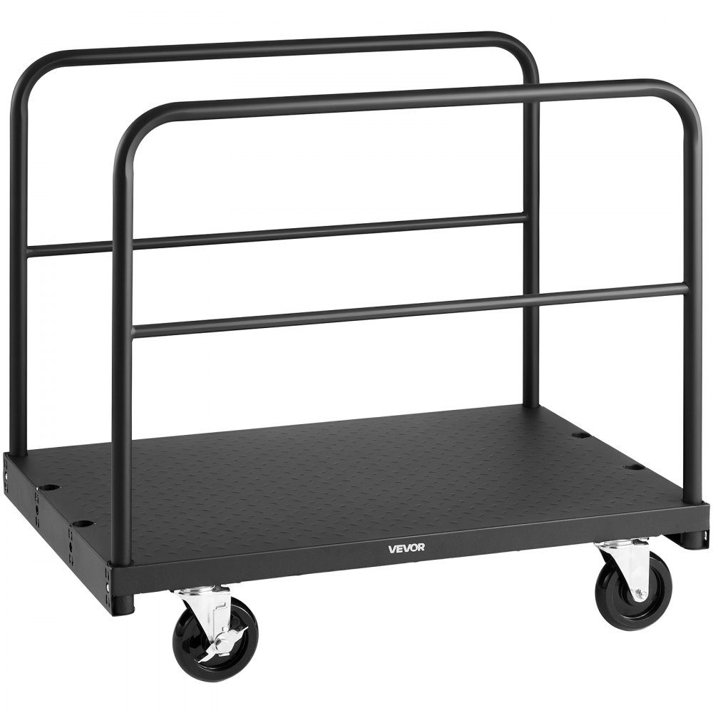 Plattenwagen, 816 kg Tragkraft, 2-in-1 Rollwagen mit 360° Lenkrollen, 914x610 mm Plattformwagen mit 3 seitlichen Handläufen, Transporthilfe für Fabrik, Lager, Garage, Schwarz
