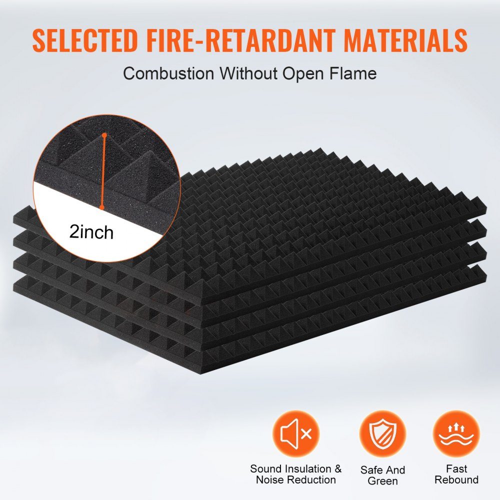 Acoustic Foam Acoustic Panels Set of 4 1200x600x50mm Soundproof Pyramid Shaped Wall Panels Acoustic Panels Acoustic Foam Mats for Studio Walls and Ceilings Black