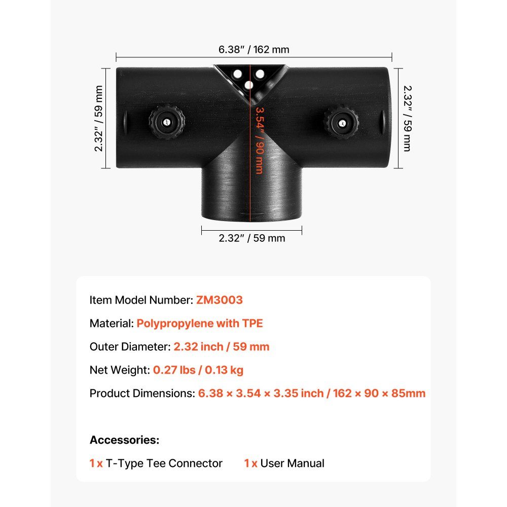 Diesel heater connector (59mm), diesel heater duct connector accessories, T-shaped 3-way vent connectors with 2 90° rotating valves, connector connectors for 2kW diesel heaters