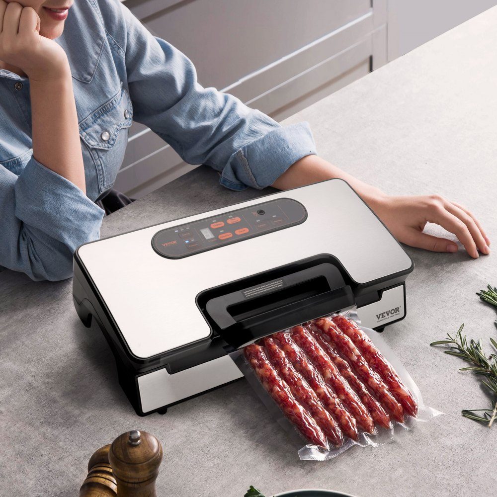 Vacuum sealer 130W vacuum sealer 90Kpa welding machine 30cm welding length Film welding machine for dry or moist foods Includes 10x vacuum bags, 2x vacuum bag roll and hose