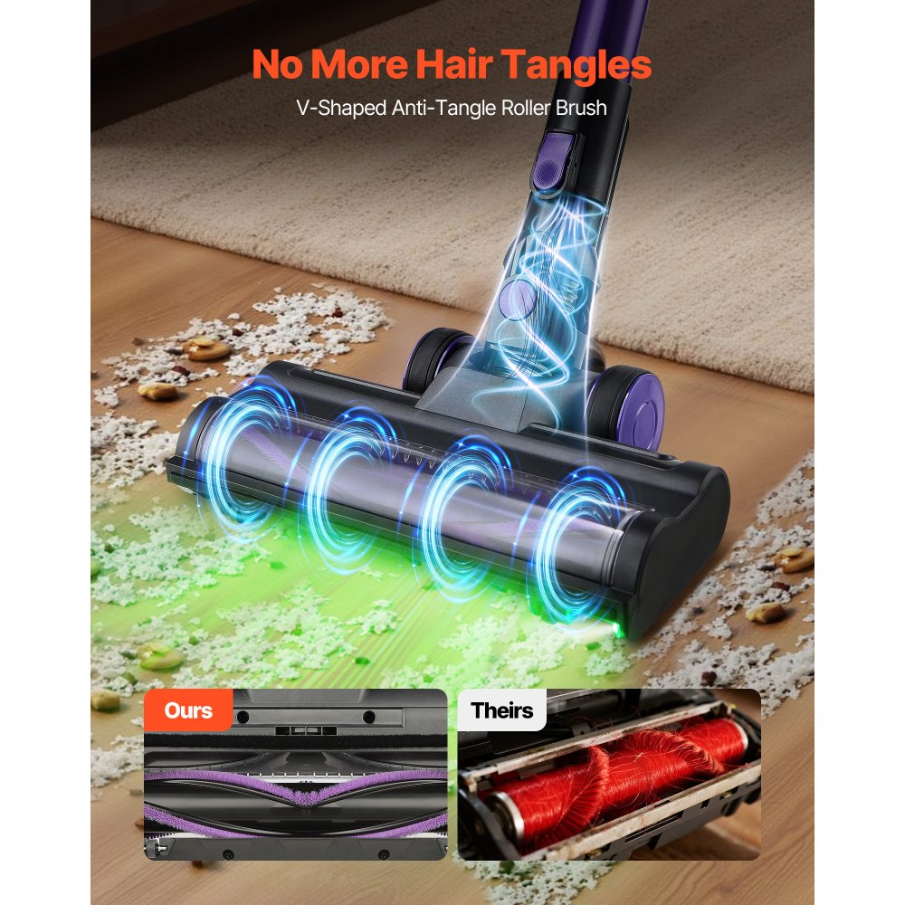 Aspirateur sans fil 25 kPa max. Puissance d'aspiration, aspirateur balai rechargeable avec bac à poussière, aspirateur à main léger avec 35 minutes d'autonomie pour tapis, poils d'animaux, sols durs