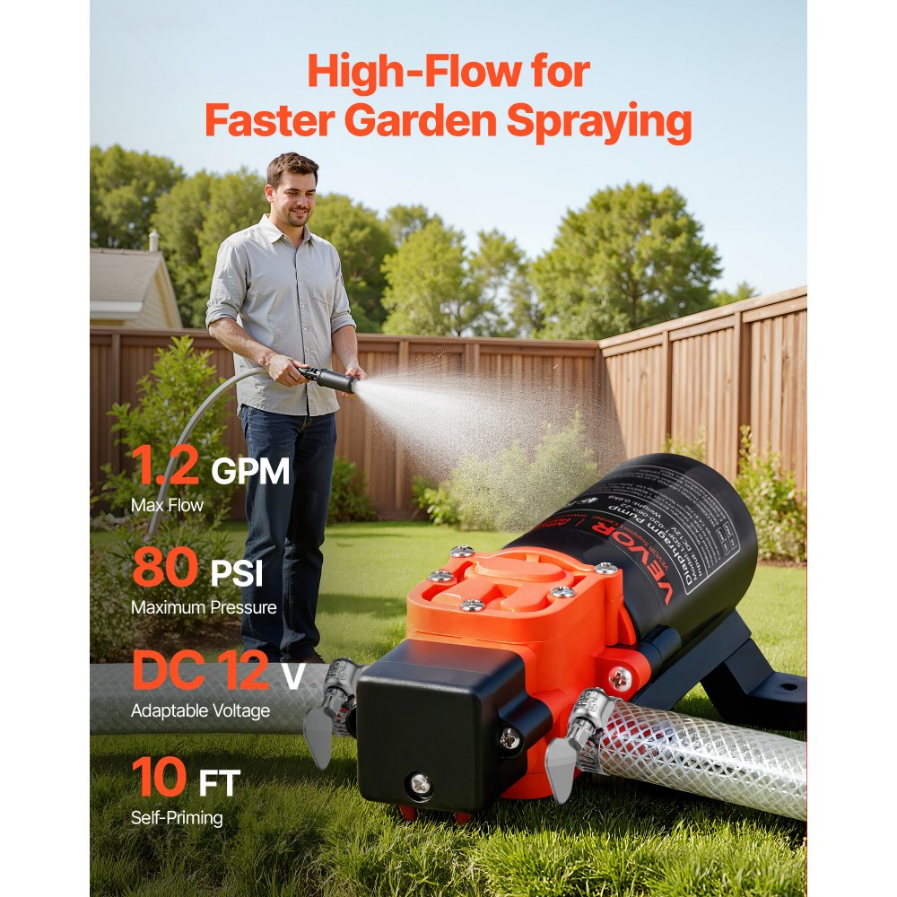 Membraanpomp, 12V DC, 4,5L/min, zelfaanzuigende 2-kamer membraanwaterpomp met 2 slangklemmen, 5,5 bar max. druk, stille werking, voor camper, caravan, boot, tuinbesproeiing Membraanpomp, 12V DC, 4,5L/min, zelfaanzuigende 2-kamer membraanwaterpomp met 2 slangklemmen, 5,5 bar max. druk, stille werking, voor camper, caravan, boot, tuinbesproeiing