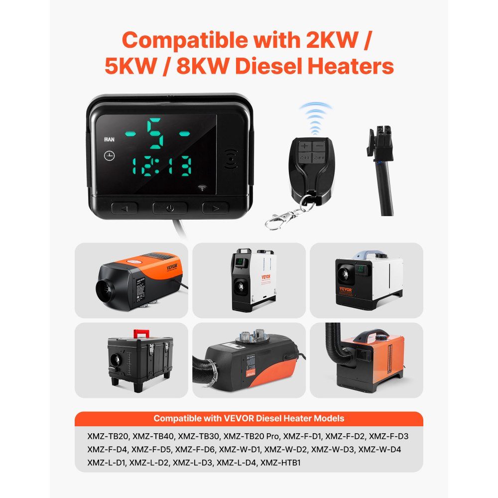 Diesel Air Heater Controller, DC 5V Universal Diesel Heater Thermostat Switch, Auxiliary Heater Controller with LCD Display and Remote Control, Diesel Heater Switch for 2kW/5kW/8kW Auxiliary Heaters